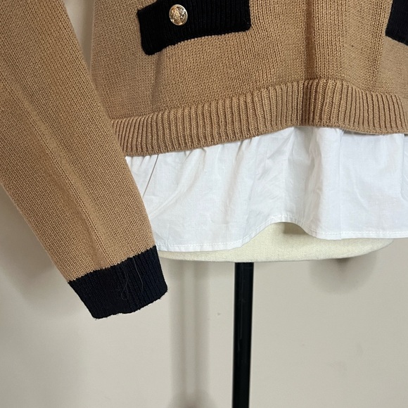 🍂🥧🧥LOFT Tan/Camel Sweater with Black Details - Picture 8 of 16
